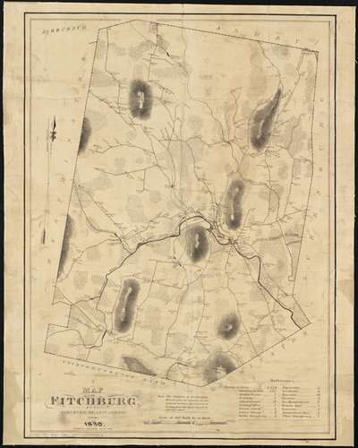 1830 Old MAP of Fitchburg, Massachusetts, surveyed by Levi Downe, October, 1830.